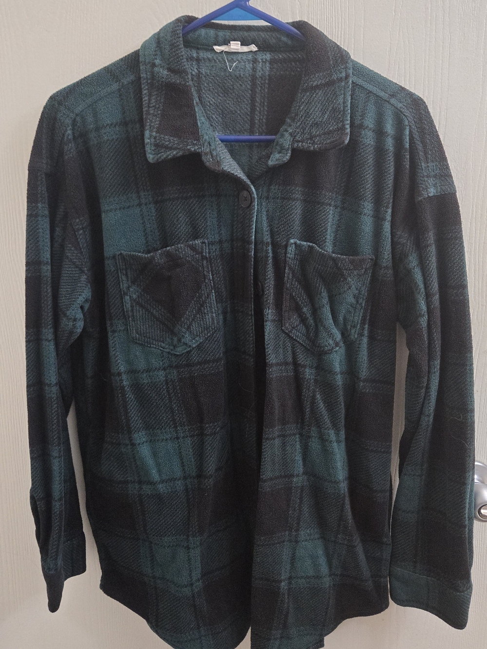 Maurices Black and Green Plaid Fleece Button Up Medium